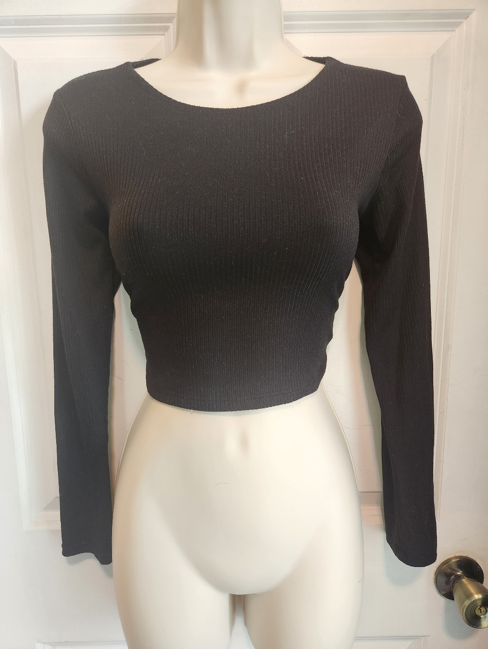 Olivia Rae Black Ribbed Long-Sleeve Crop Top